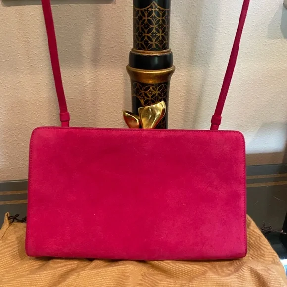 DONNA KAREN VINTAGE NWOT PINK SUEDE CROSSBODY/CLUTCH - Picture 8 of 13